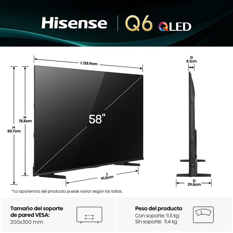 Hisense TELEVISOR SMART TV 58" QLED 4K UHD VIDAA Q6QV